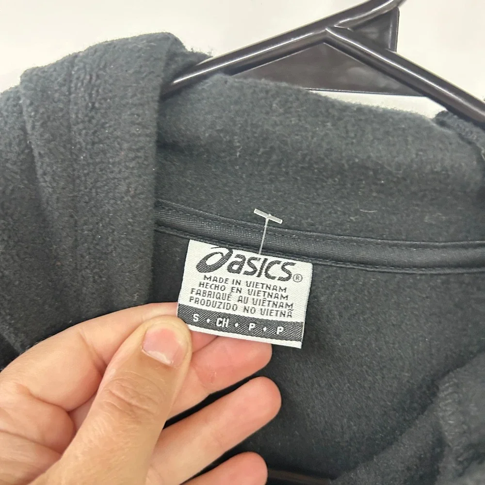 Asics Fleece Hoodie Full Zip Wind Resistant Small Black Gorpcore Sporty Athletic